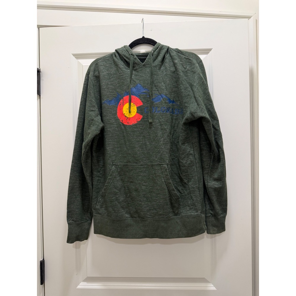 Independent Trading Company Colorado Hoodie Green Heather Graphic Pullover M